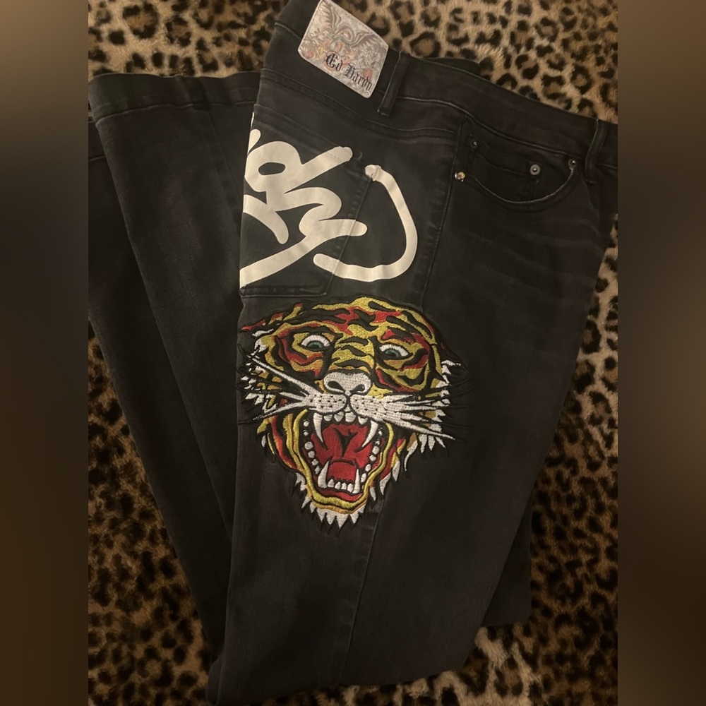 Ed Hardy black Jeans with Tiger Graphic